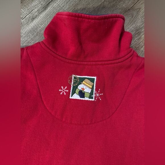 VTG BRECKENRIDGE Winter Snowman Quarter Zip Fleece Sweater Sweatshirt Red 1X - Picture 9 of 10